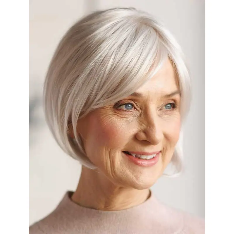 100% Hand-tied White Chin Length Straight Synthetic New Bob Wigs
