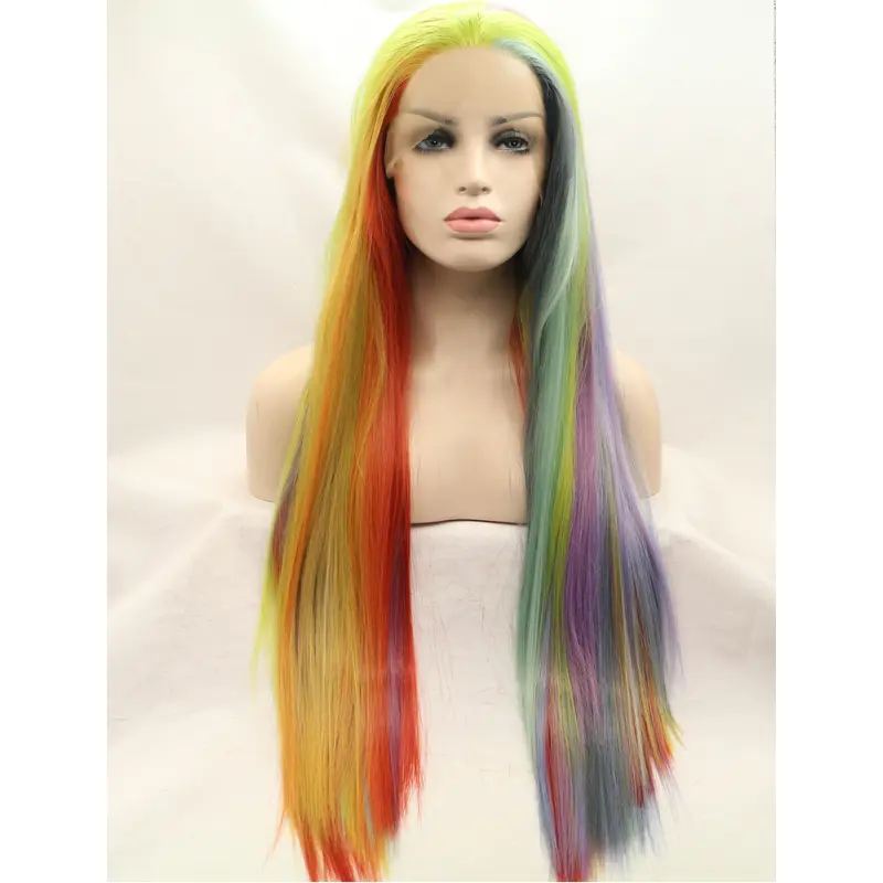 30" Straight Ombre/2 Tone Without Bangs Synthetic Lace Front Long Wigs