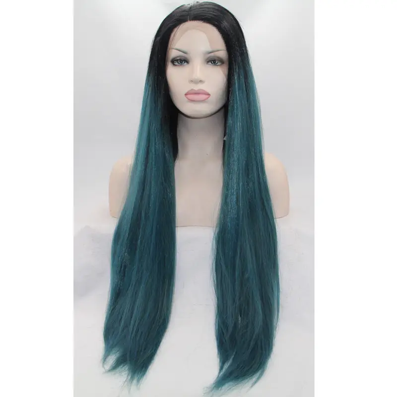 32" Straight Ombre/2 Tone Without Bangs Synthetic Lace Front Long Wigs