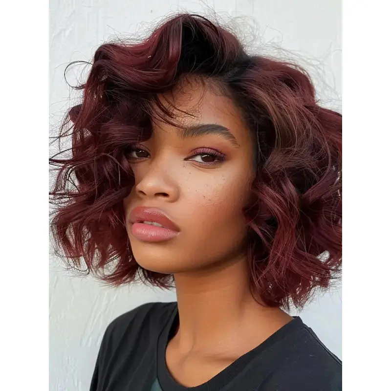 Curly Bob Wigs For African American Lace Front 10" Red Wigs