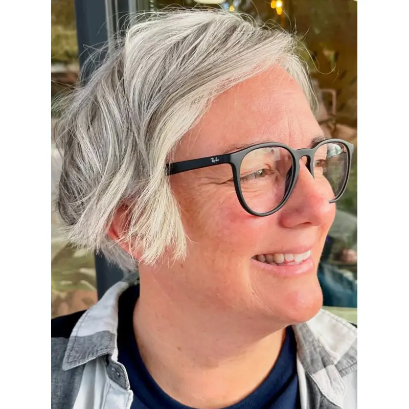 Grey Bob Wig Human Hair Layered Monofilament Short Wigs