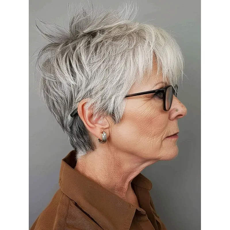 Grey Pixie Wigs Straight Synthetic Monofilament Boycuts 6" Short Wigs
