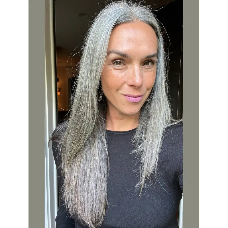 Long Grey Hair Wig 22" Straight Remy Human Hair Layered Wigs