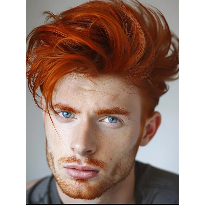 Men Short Hair Wig Layered Red Wavy Synthetic Wigs