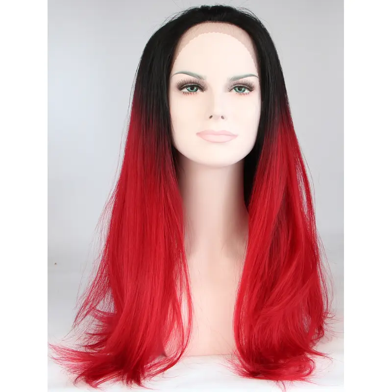 18" Straight Ombre/2 Tone Without Bangs Synthetic Lace Front Long Wigs