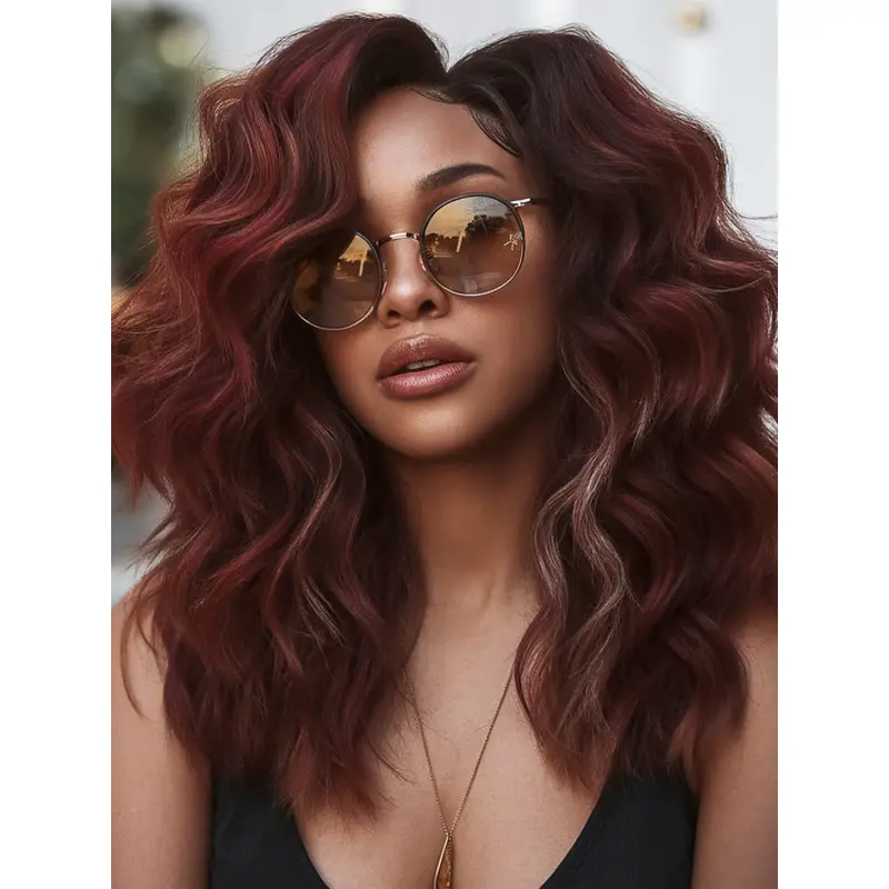 African American Wavy Wigs Layered Lace Front Long Wigs