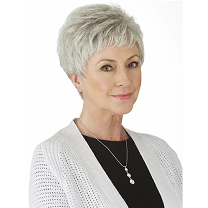 Comfortable Short Straight 4" Grey Wigs
