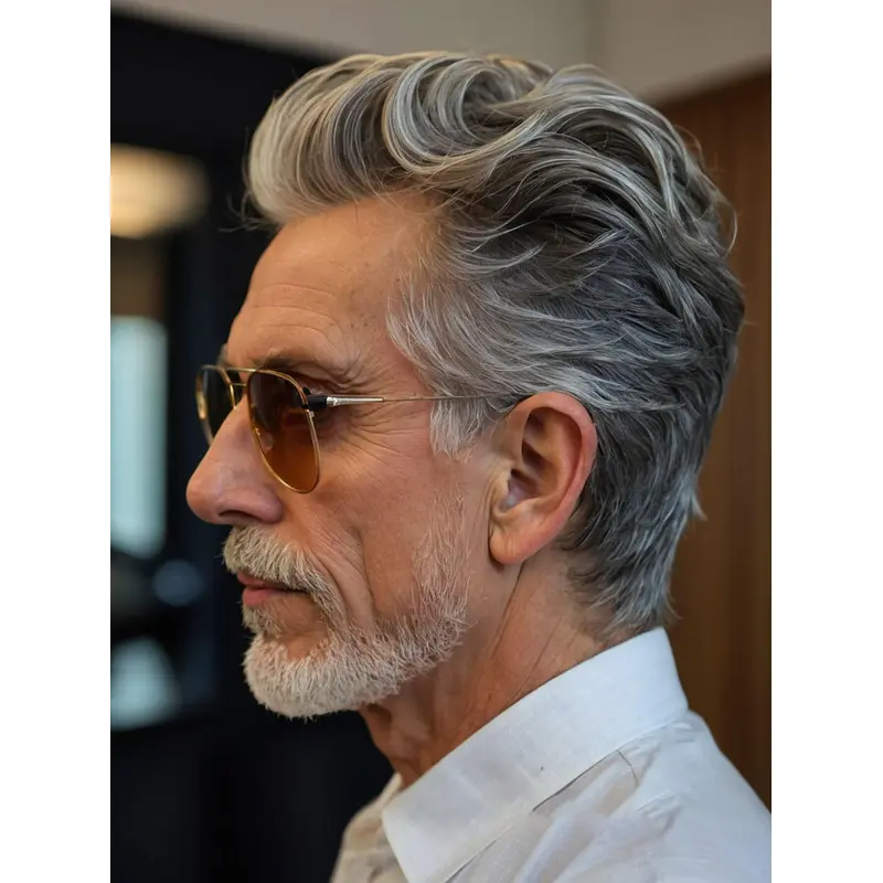 Gray Hair Wigs For Men Wavy Lace Front Remy Human Hair Layered Wigs