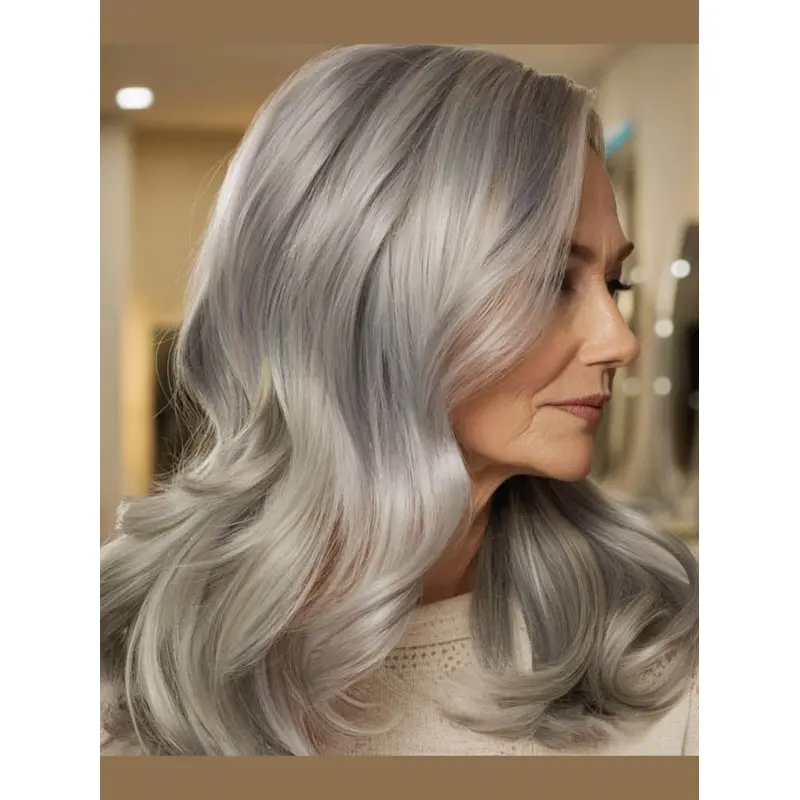 Long Silver Grey Human Hair Wigs Wavy Without Bangs 18" Lace Front Wigs