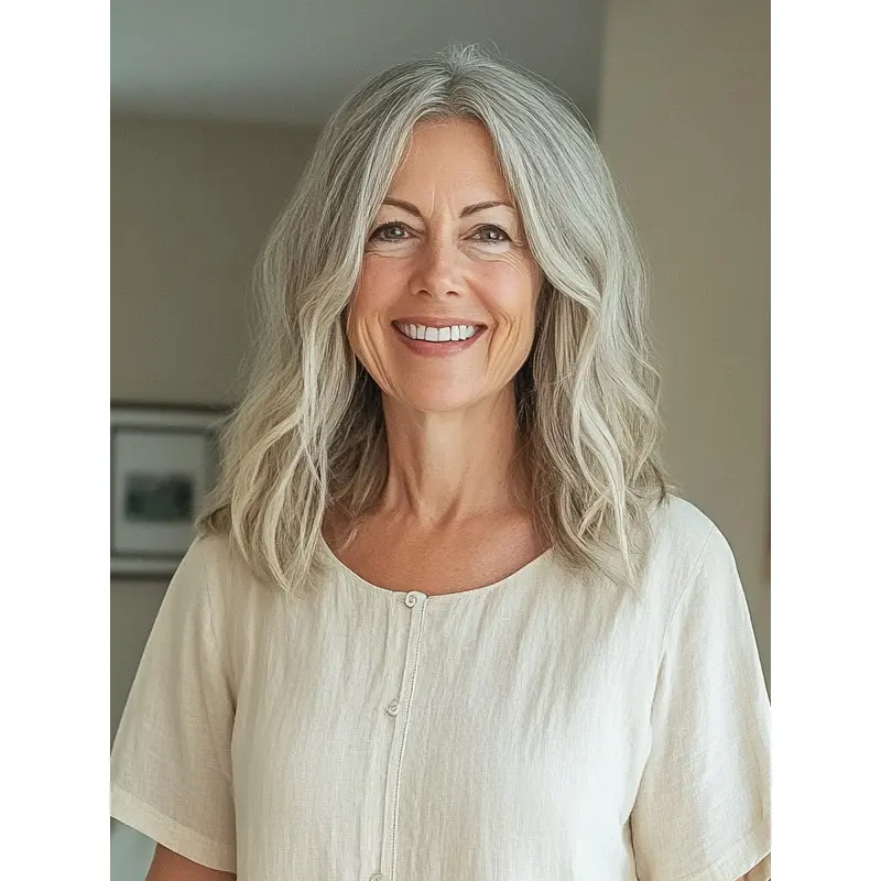 Medium Length Grey Wigs Without Bangs Monofilament 14" Straight Wigs