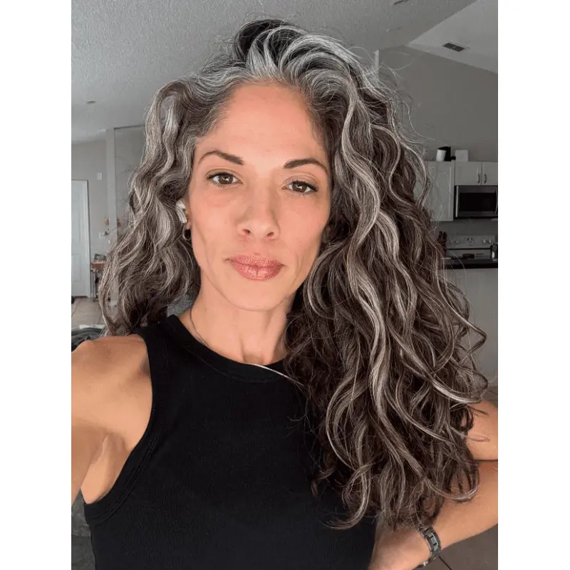 Woman Grey Wigs Layered Curly Synthetic Monofilament Wigs