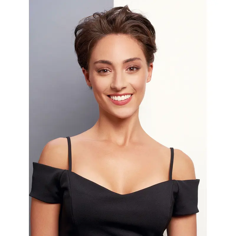 4" Boycuts Straight Synthetic 100% Hand-Tied Brown Modern Short Wigs