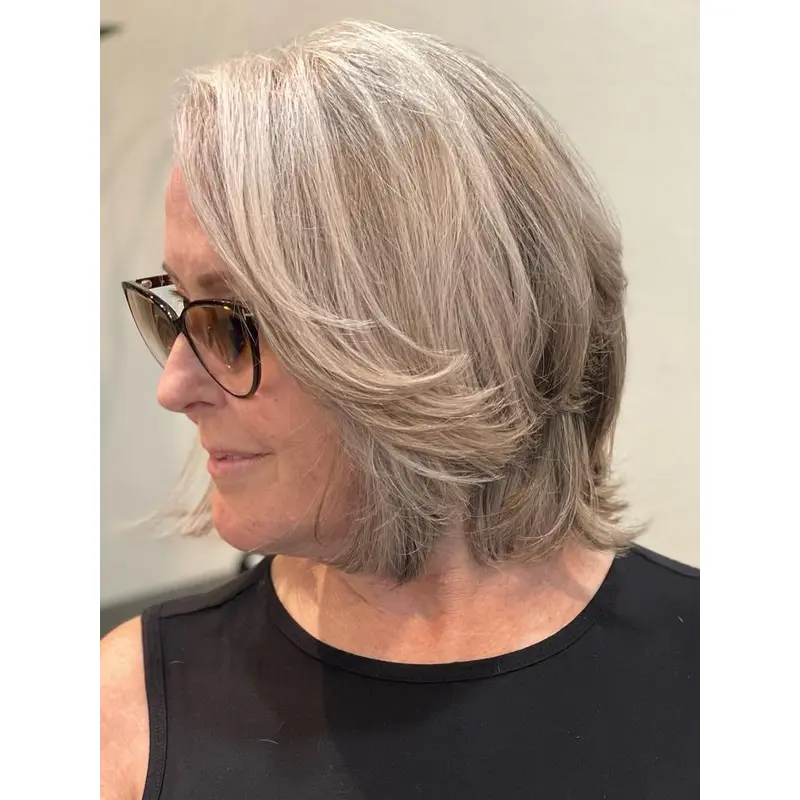 Grey Wig Bob Remy Human Hair Lace Front Straight 12" Shoulder Length Wigs