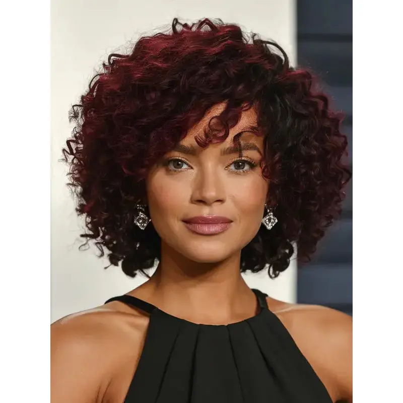 Human Hair Wigs African American Curly 10" Monofilament Wigs