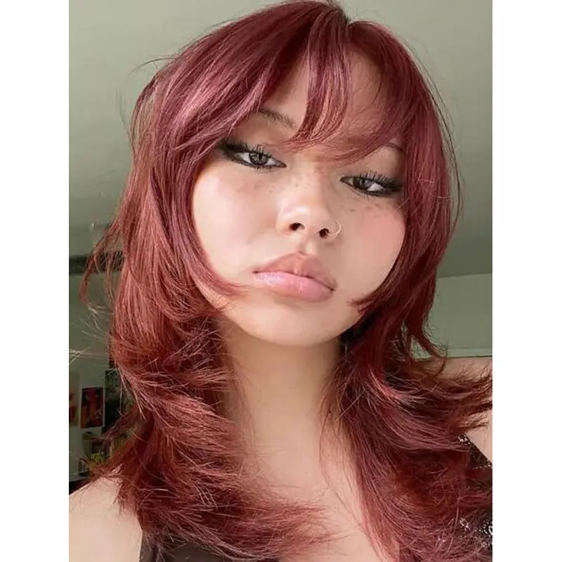 Long Red Wig Lace Front Comfortable Synthetic Wavy Layers Galore Wigs