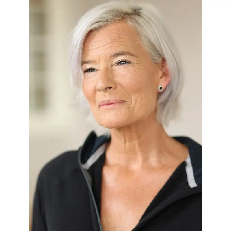 Short Straight Capless Remy Human Hair Mature Women Wigs hfnb113