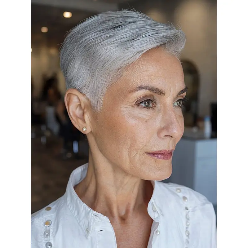 Silver Grey Wigs Monofilament 4" Remy Human Hair Boycuts Wigs