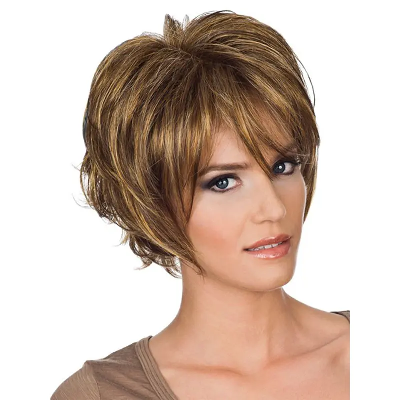 Style Auburn Layered Wavy Short Wigs