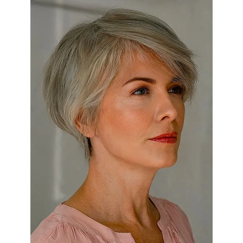Wig Silver Bob 6" Straight Layered Short Wigs