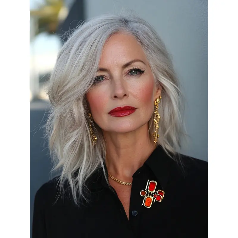 Wigs For Grey Hair Layered Straight 14" Shoulder Length Synthetic Lace Front Wigs