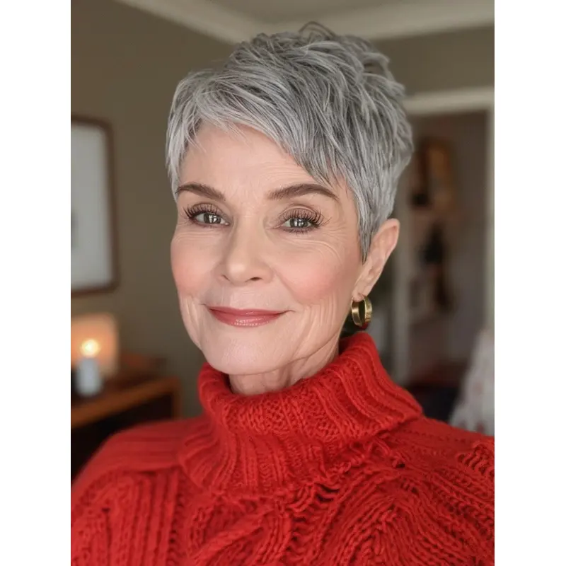 Wigs Silver Grey Boycuts Monofilament Synthetic Straight Wigs