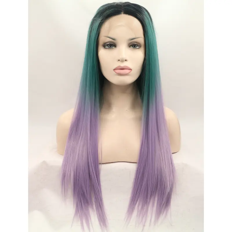 Without Bangs Ombre/2 Tone 26" Straight Long Lace Front Synthetic Wigs
