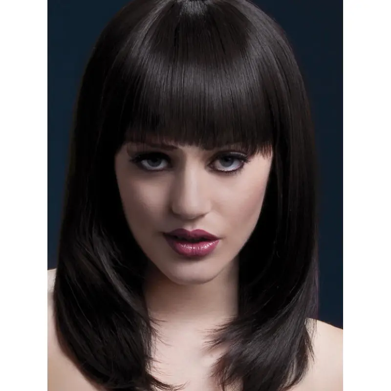 14" With Bangs Straight Capless Brown Nice Medium Wigs