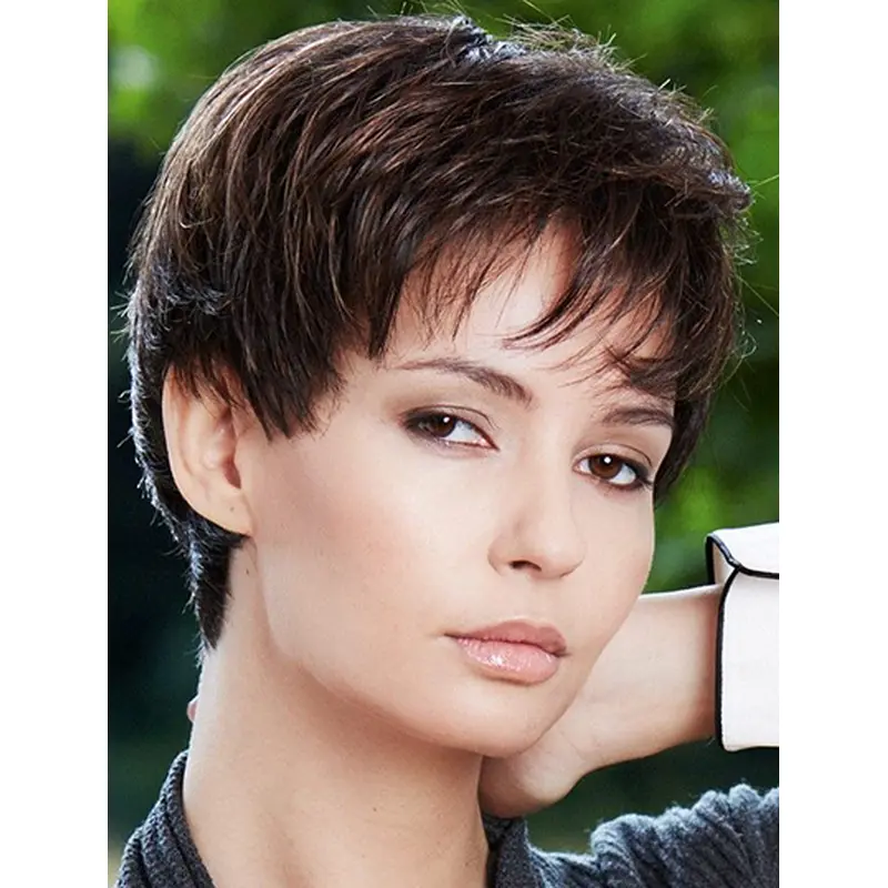 Brown Flexibility Boycuts Straight Short Wigs