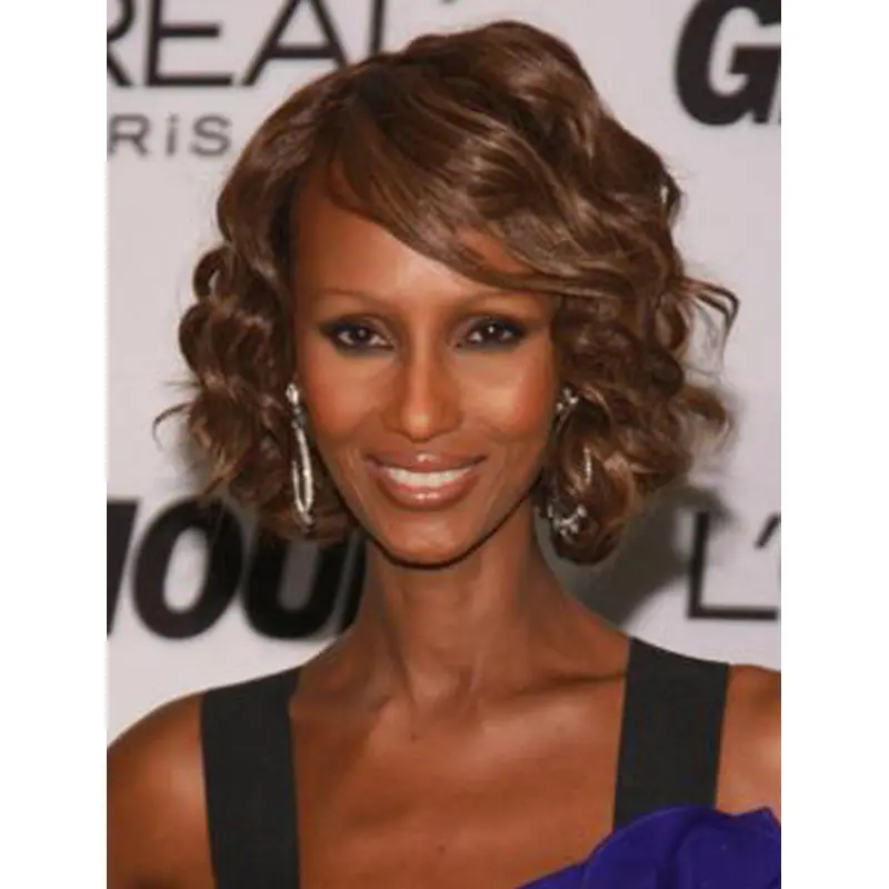 Capless Chin Length Wavy Synthetic Iman Wigs