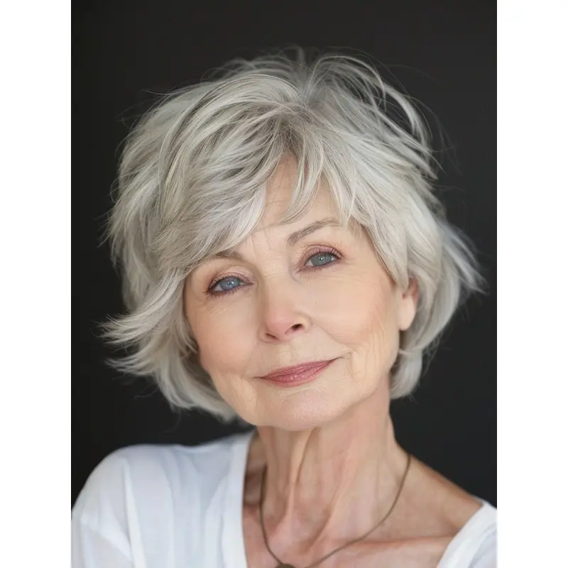 Grey Bob Wig Silver Straight Remy Human Hair Chin Length Lace Front 10" Wigs