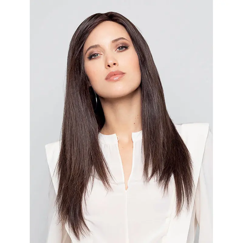 Long 100% Hand-tied Brown Straight Without Bangs Comfortable Human Hair Wigs