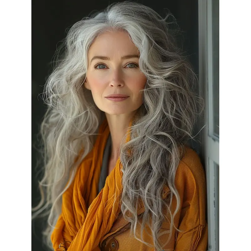 Long Grey Hair Wig Without Bangs Synthetic 20" Wavy Monofilament Wigs