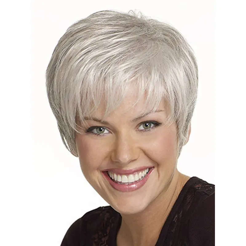 Silver Lady Short With Bangs Human Wigs