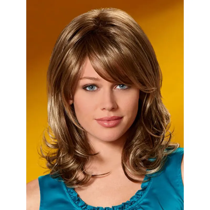 Suitable Synthetic Auburn Wavy Medium Wigs