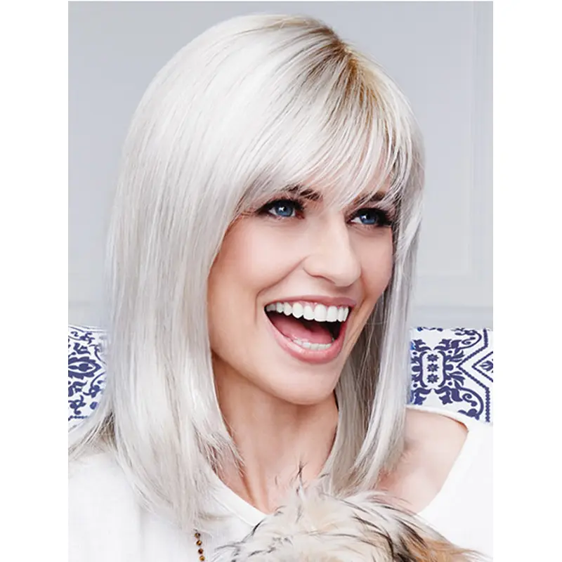 13" Straight Shoulder Length Grey Wigs