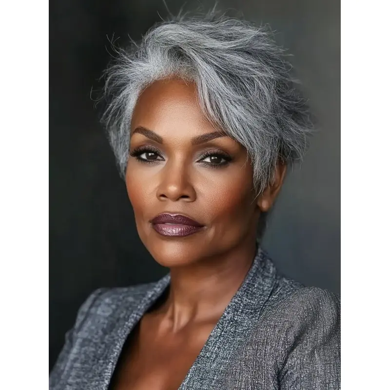 African American Gray Human Hair Wigs Boycuts Cropped Wavy Wigs
