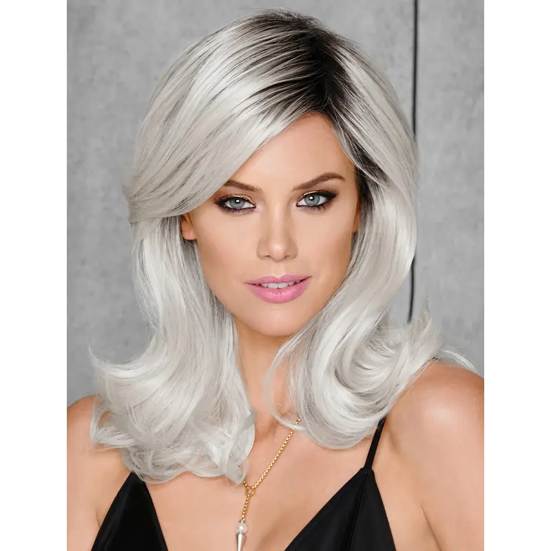 Capless Shoulder Length Wavy 15" Grey Wig