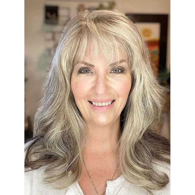 Grey Haired Wigs With Bangs Monofilament Remy Human Hair 16" Straight Wigs