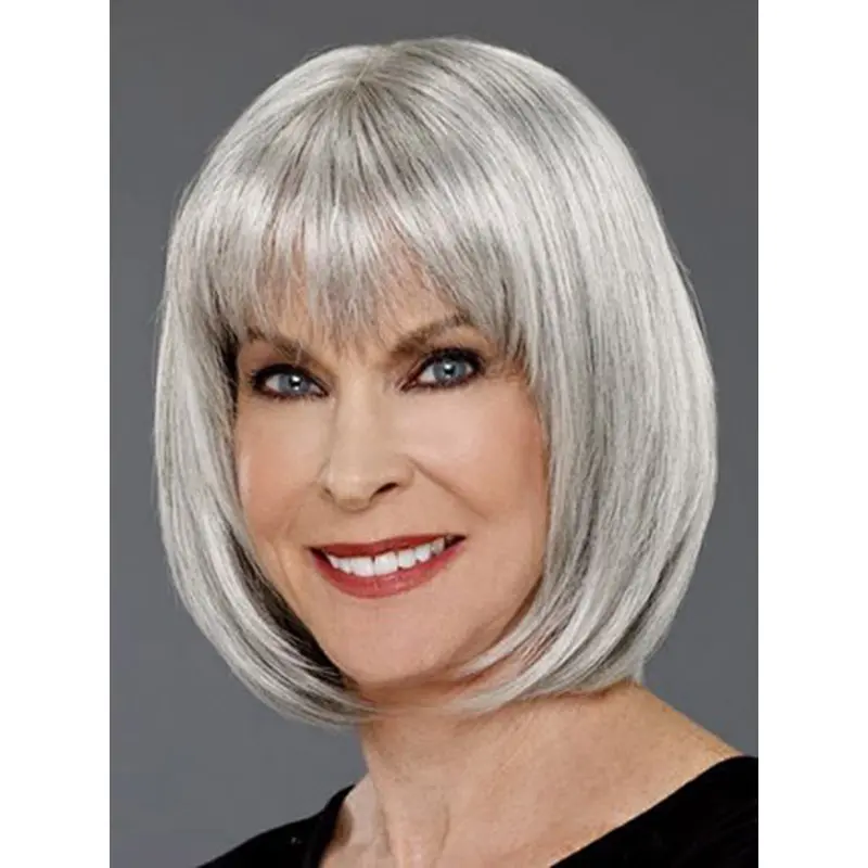Grey Lady Chin Length Bobs Capless Wigs