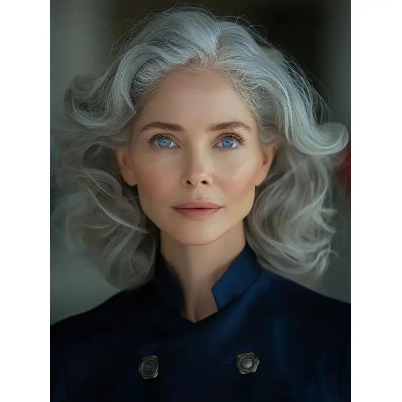 Lace Front Grey Wigs Wavy Shoulder Length Layered Wigs