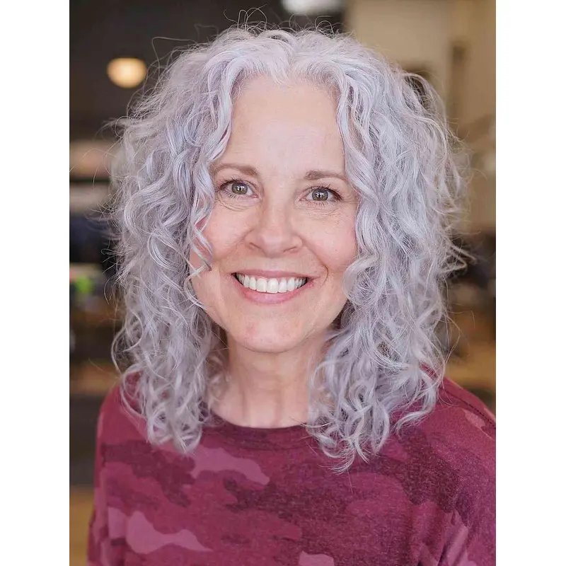 Shoulder Length Gray Wigs Synthetic Layered Wigs Curly Lace Front Wigs