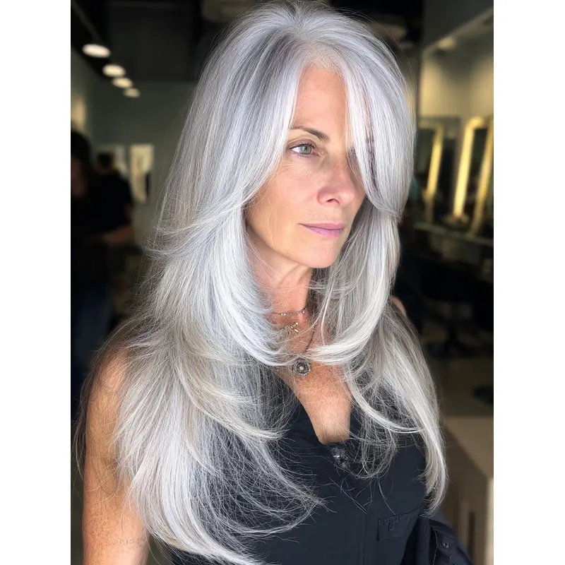 Silver Grey Wig Long Remy Human Hair Monofilament 20" Straight Wigs