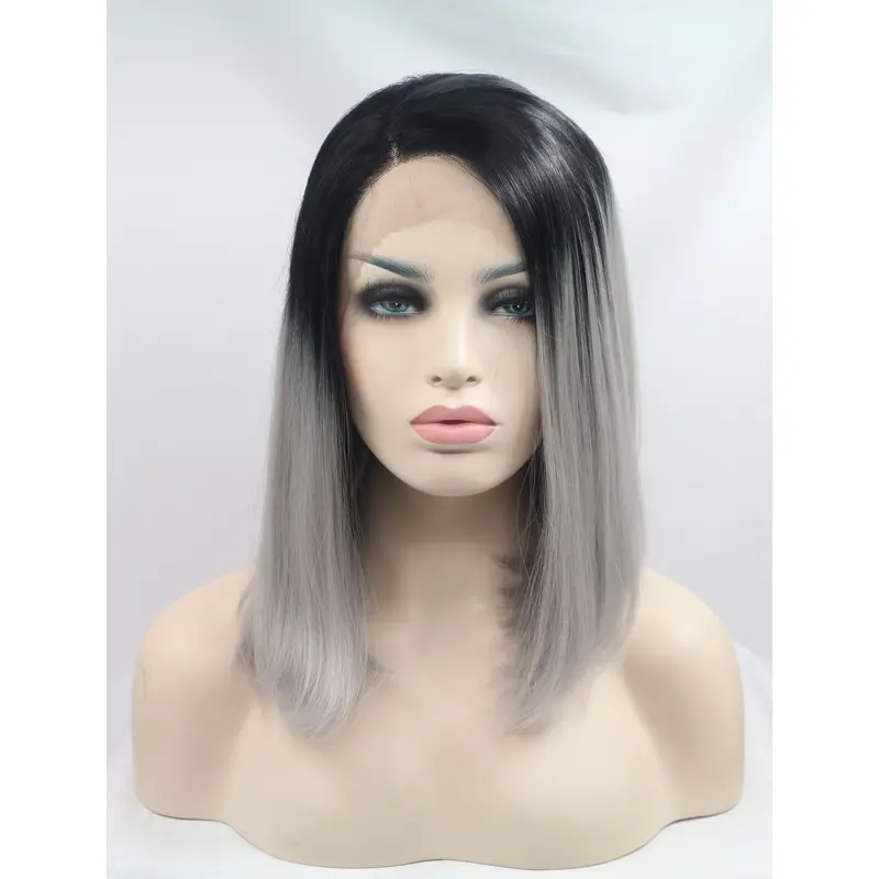 Synthetic Lace Front 13" Straight Ombre/2 Tone Without Bangs Chin Length Wigs