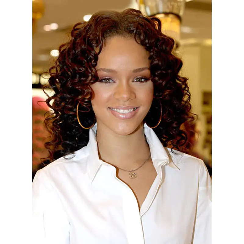 Tempting Auburn Curly Shoulder Length Rihanna Wigs