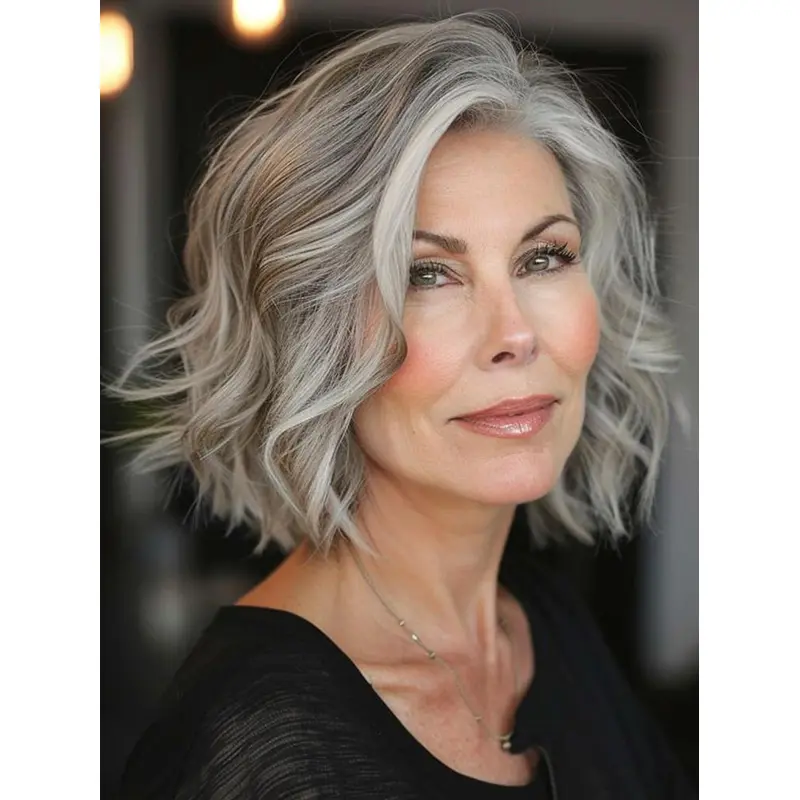 Woman Grey Wigs 10" Wavy Bobs Lace Front Wigs