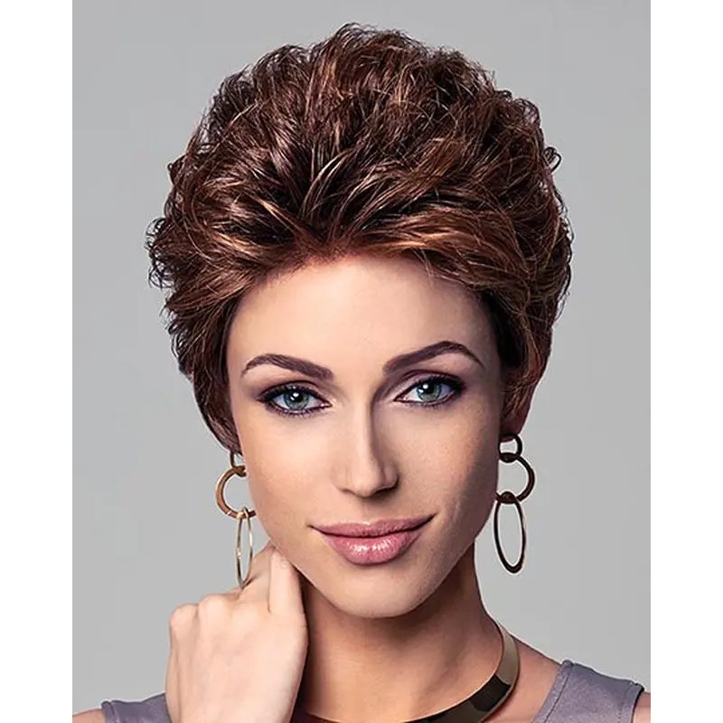 Comfortable Auburn Layered Curly Short Wigs