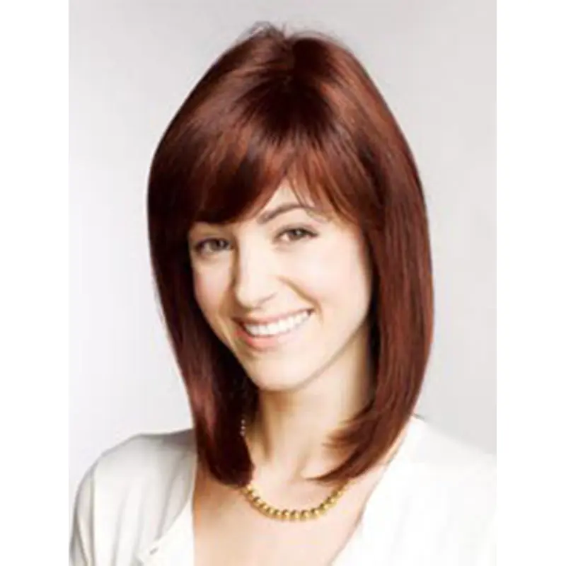 Cool Auburn Straight Shoulder Length Remy Human Lace Wigs