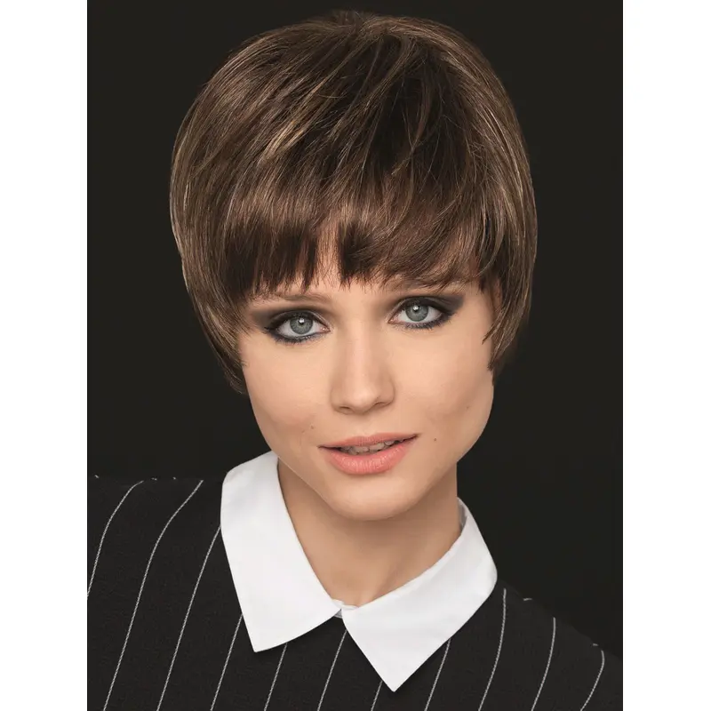 Cropped Capless Boycuts Straight 4" Brown Realistic Looking Synthetic Wigs