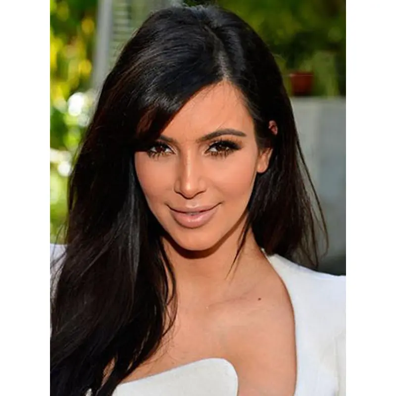 Kim Kardashian Long Straight Side Bang Hairstyle Human Hair Lace Front Wig 18 Inches