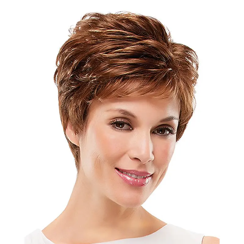 Polite Auburn Curly Short Synthetic Wigs